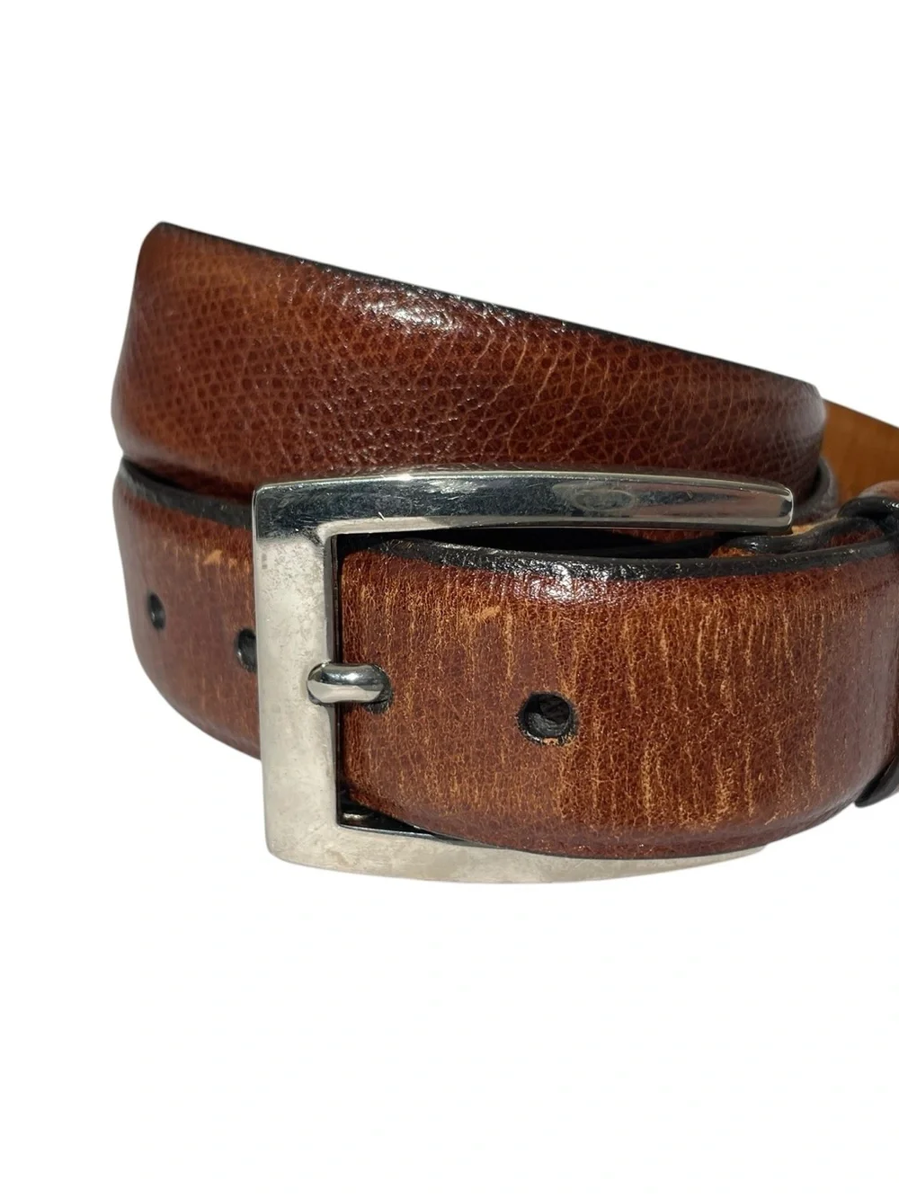 Trafalgar Glove Leather Mens Belt Sz 38 BROWN Silver Buckle Made In USA CLASSIC